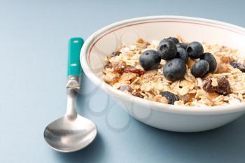 Royalty Free Photo of a Bowl of Blueberry Muesli