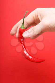 Royalty Free Photo of a Person Holding a Chili Pepper
