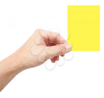 Royalty Free Photo of a Person Holding a Yellow Card