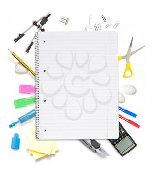 Royalty Free Photo of a Notepad and School Supplies