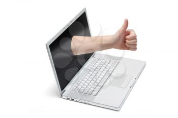 Royalty Free Photo of a Thumbs Up on a Laptop