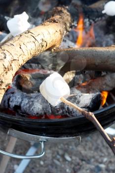 Royalty Free Photo of a Marshmallow Over a Barbecue