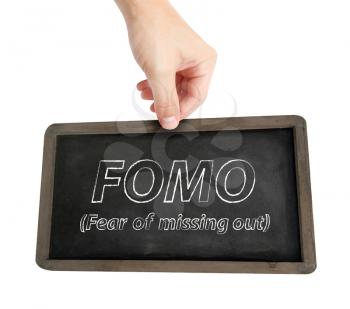Fomo written on a blackboard