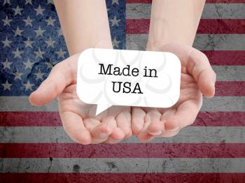 Made in USA written on a speechbubble