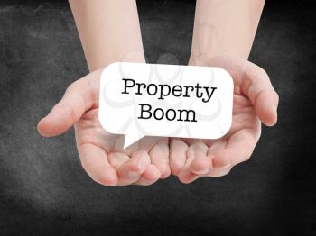 Property boom written on a speechbubble
