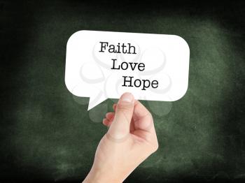 Faith, love, hope written on a speechbubble