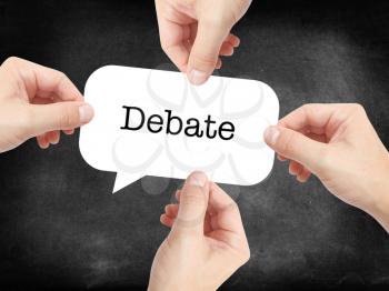 Debate written on a speechbubble