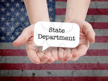 State department written on a speechbubble
