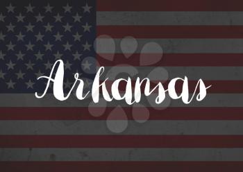 Arkansas written on flag