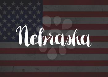 Nebraska written on flag