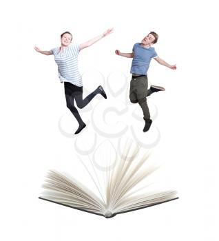 Couple jumping on white
