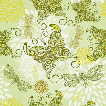 Royalty Free Clipart Image of a Butterflies and Dragonflies