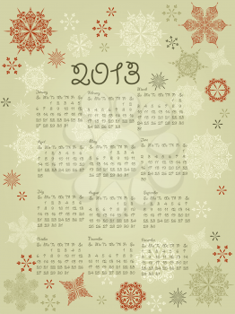 Royalty Free Clipart Image of a Calendar with Snowflakes
