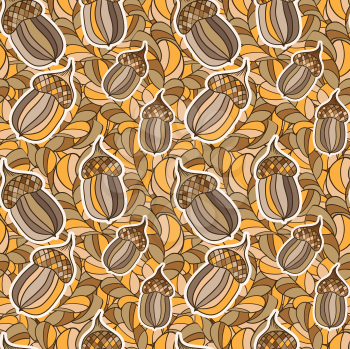 Royalty Free Clipart Image of a Background of Acorns and Leaves