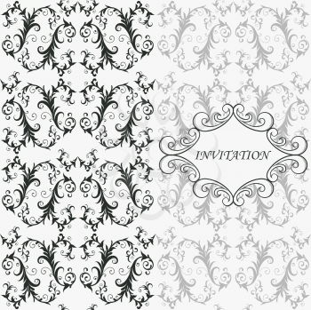 Royalty Free Clipart Image of an Invitation with Floral Patterns