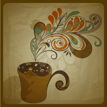 Royalty Free Clipart Image of a Coffee Cup with Flowers