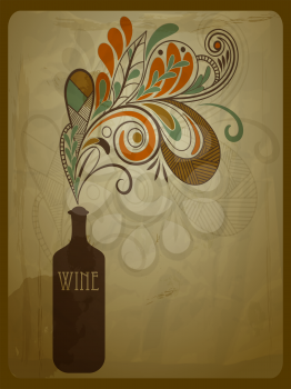 Royalty Free Clipart Image of a Bottle of Wine with Flowers