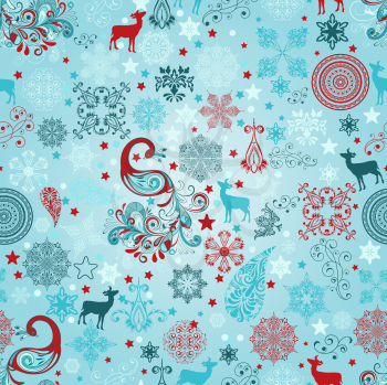 Royalty Free Clipart Image of Snowflakes and Reindeer