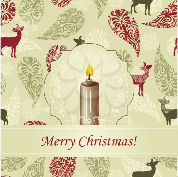 Royalty Free Clipart Image of a Candle and Reindeer