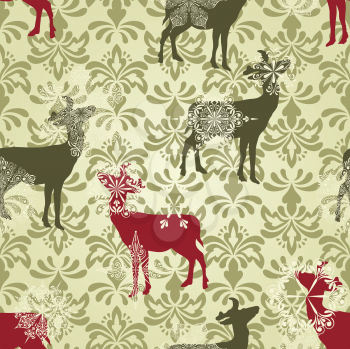 Royalty Free Clipart Image of Reindeer and Snowflakes