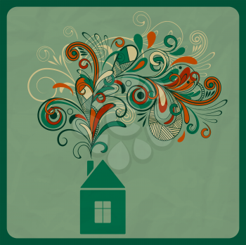 Royalty Free Clipart Image of a House with Flowers