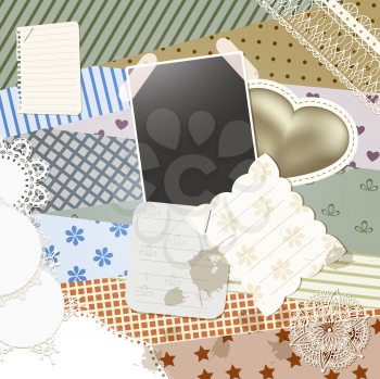 Royalty Free Clipart Image of a Scrapbooking Page with Paper and Shapes