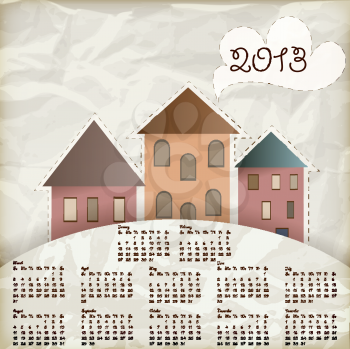 Royalty Free Clipart Image of a Calendar with Houses