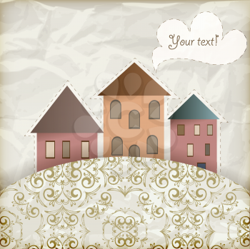 Royalty Free Clipart Image of Houses with a Floral Pattern