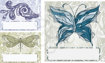Royalty Free Clipart Image of a Butterfly, Dragonfly and a Fish