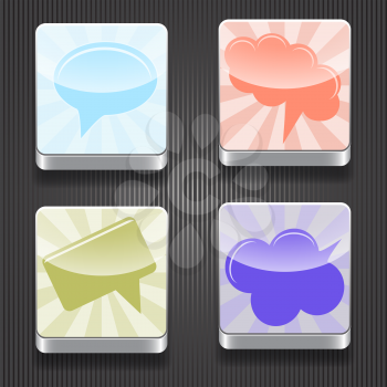 4 vector shiny icons with speech bubbles,  transparency effects, fully editable eps 10 file