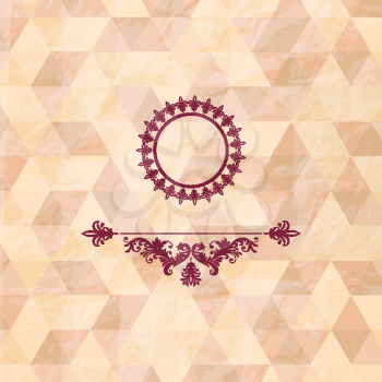 Vector vintage frame on geometric background, crumpled paper texture, transparency effects