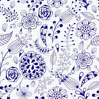 Vector seamless summer doodle style  floral pattern, seamless pattern in swatch menu