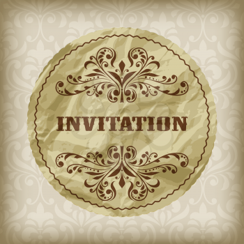 vector vintage invitation card on seamless  vintage floral  pattern on gradient background