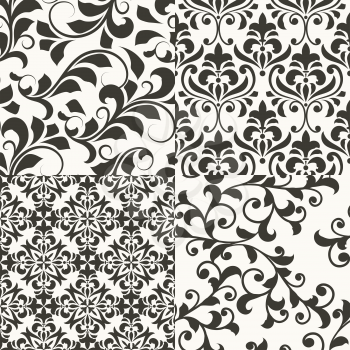 4 vector seamless  vintage floral patterns, fully editable eps 8 file with clipping masks, seamless patterns in swatch menu