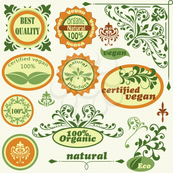 vector  retro style  labels  and floral  design elements, fully editable eps 8 file
