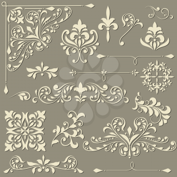 vector  vintage floral  design elements on gradient background, shadown on separate level, fully editable eps 8 file