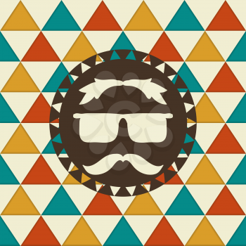 Royalty Free Clipart Image of Glasses and a Moustache on a Triangle Background