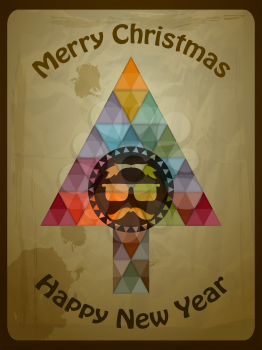 Royalty Free Clipart Image of a Merry Christmas Message With a Tree Formed From Triangles