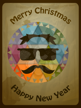 Royalty Free Clipart Image of a Merry Christmas Greeting With Sunglasses and a Moustache