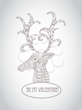 Royalty Free Clipart Image of an Abstract Reindeer Valentine Greeting