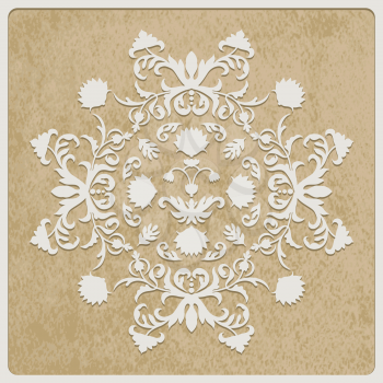 Vector Card, white paper cut flower on rough paper texture