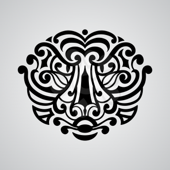vector tiger face tattoo sketch, Polynesian tattoo style