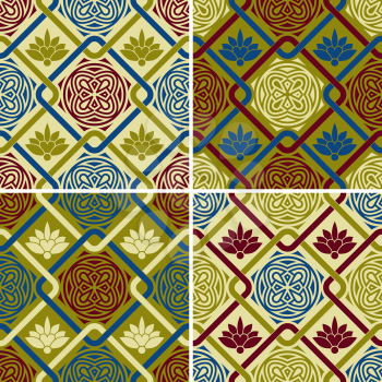 4vector seamless patterns in eastern style, seamless patterns in swatch menu