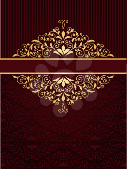 Vector greeting card with golden frame in vintge seamless pattern, seamless pattern in swatch menu