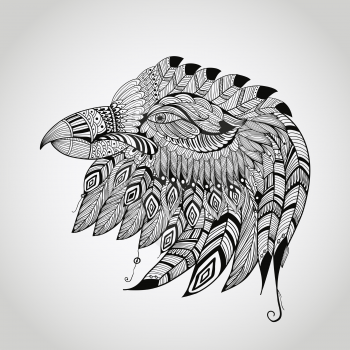 vector tattoo black  hand drawn, highly detailed eagle head, native american style