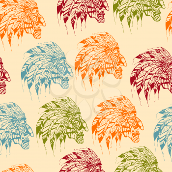 Vector Seamless Pattern with Bright American Indians, fully editable eps 10 file with seamless pattern in swatch menu 
