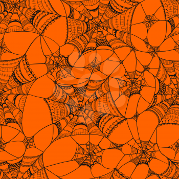 Vector seamless pattern with  spider web on orange, black seamless spider web in swatch menu