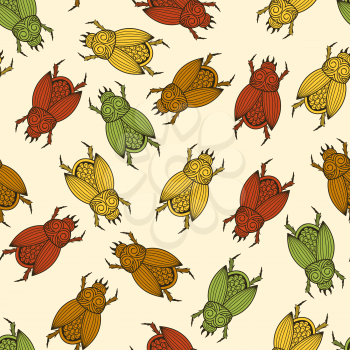 Vector seamless pattern with  scarab beetles, fully editable eps 10 file with clipping mask and seamless pattern in swatch menu