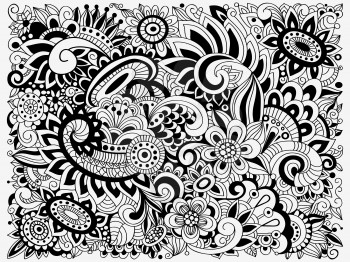 Vector monochrome Doodle Floral Pattern, fully editable eps 10 file 