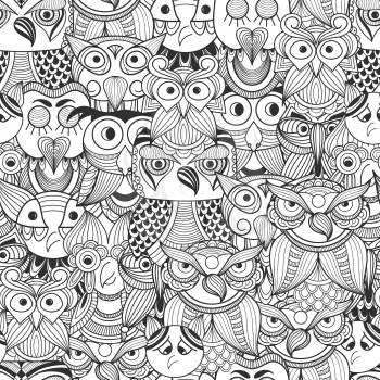 Vector Seamless Pattern with Doodle owls, fully editable eps 10 file with clipping mask and seamless pattern in swatch menu